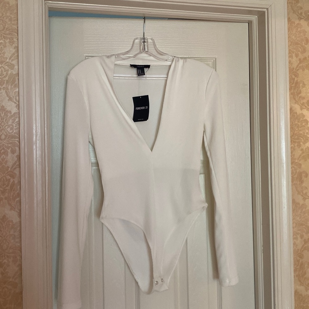 Cream Long sleeve Ribbed Body Suit